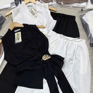 Conjunto de Ropa de Mujer de Dos Piezas, Verano, Casual, Elegante, Ecológico, Lavable, Algodón, Color Sólido, Cómodo, Sin Cuello, Corte Ajustado Largo - Product Image 4