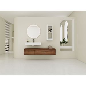 Mobile bagno sospeso da 60 pollici con lavabo in resina e mobiletto laterale, 3 cassetti a chiusura ammortizzata, design a montaggio a parete - Product Image 3