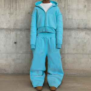 Custom Made Full <b>Zip</b> Oversized Baggy Tracksuit Heavyweight <b>Sweatshirt</b> And Wide Leg Relaxed Pants Street Fashion Outfit - Product Image 6