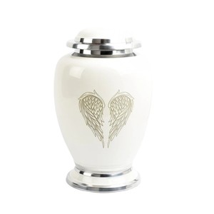 White And Silver Angel Wings Design Cremation Urn For Adult Human Ashes Handcrafted Aluminium Funeral <b>Memorial</b> <b>Keepsake</b> Lid - Product Image 1