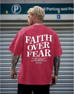 Camiseta Oversize con Gráfico 'Faith', de Algodón Lavado Vintage, Estilo Streetwear para Hombre, con Estampado Cristiano y Lavado Ácido, de Algodón de Alto Gramaje - Product Image 2