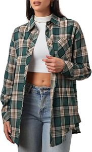 Wholesale Womens Oversized Plaid Flannel Shirt Long Sleeve Button Down Shacket Pink <b>Checkered</b> Casual Loose Fit Blouse Jacket <b>Top</b> - Product Image 3