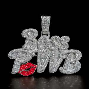 Pendentif Boss Pwb Lips en argent 925 avec moissanite taille brillant rond micro-sertie, breloque thème hip-hop, unisexe, pour usage quotidien - Product Image 5