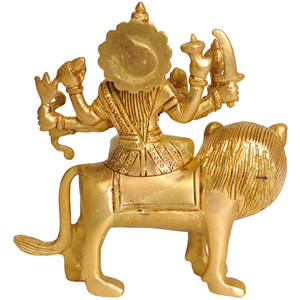 Sculpture Durga de déesse de 4 pouces faite à la main assise sur un lion en laiton pour les cadeaux Fabriqué en Inde - Product Image 2