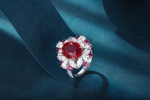 Bague de cocktail de luxe pour femme en rubis, forme fleur, sertie de diamants ovales, bijoux de fiançailles - Product Image 5