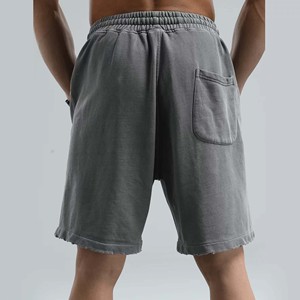 Shorts Bermuda déchirés gris en coton pour homme, taille mi-haute avec cordon de serrage, décontractés, en tissu tricoté respirant avec poches - Product Image 4
