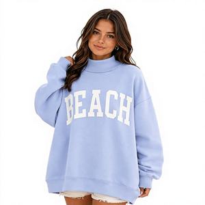 New Women's Oversized <b>Light</b> <b>Blue</b> Mock Neck Sweatshirt Drop Shoulder <b>Long</b> <b>Sleeve</b> Letter Print Pullover Casual Fall <b>Top</b> - Product Image 1