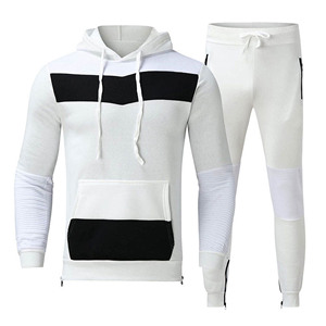 Conjunto Deportivo de Sudadera con Capucha para Hombre, Color Blanco y Negro, Bloques de Color, Manga Larga, Cordón Ajustable, Ropa Casual de Otoño, Material Transpirable de Poliéster y Algodón - Product Image 1