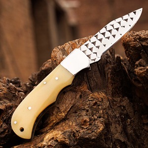 Custom Handmade Industrial/DIY Grade Utility Pocket Folding <b>Knife</b> 7.5 Inch Stainless Steel <b>Bone</b> <b>Handle</b> Straight Clip OEM - Product Image 3
