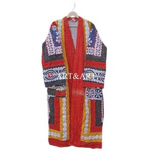 Ropa de Dormir para Mujer, Estilo Vintage, Elegante, Hecha a Mano, Acolchada Kantha, Largo hasta la Rodilla, 100% Algodón, Floral, Transpirable - Product Image 6