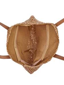 Sac cabas rond en paille tressée avec anses en cuir, style bohème, écologique, sac de plage et de voyage d'été pour femme - Product Image 3