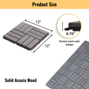 30 Pezzi Piastrelle Incastrabili in Legno di Acacia Grigio Chiaro, Motivo a Scacchi 30x30 cm per Pavimentazione Esterna e Balcone - Product Image 3