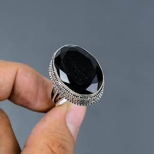 Faceted <b>Black</b> Onyx Gemstone Handmade 925 Sterling Silver Vintage Statement <b>Ring</b> Jewelry Gift For Women - Product Image 2
