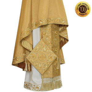 Robe de Prêtre Brodé Or ShineWays Enterprises, Vêtement Liturgique en Soie Satinée, Tenue Formelle d'Église Personnalisable Toutes Saisons - Product Image 5