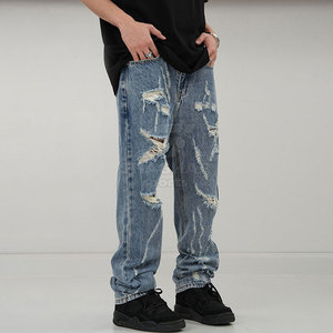 กางเกงยีนส์ทรงตรงแบบเรกูลาร์สำหรับใช้ในชีวิตประจำวัน คุณภาพทนทาน กางเกงผู้ชายแบบฟอก - Product Image 3