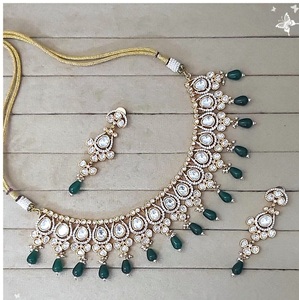 Traditional Best Quality Gold Plated Look Moissanite Kundan <b>Necklace</b> Earring <b>Set</b> <b>Indian</b> Wedding Wear For Women Collections - Product Image 1