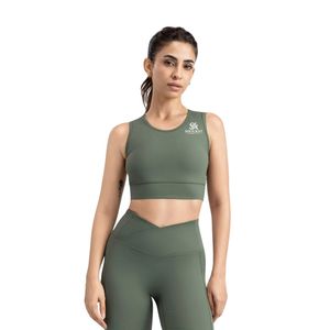 Top Deportivo Corto sin Mangas para Mujer, Color Verde Oliva, Ajustado, para Entrenamiento, Gimnasio, Yoga, Running y Uso Diario - Product Image 1