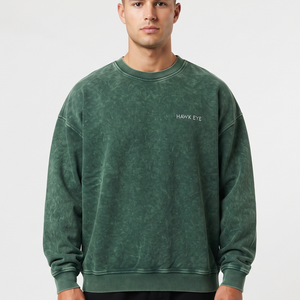 Sweat-shirt surdimensionné à col rond pour homme, vert uni, coton délavé à l'acide, style décontracté d'automne - Product Image 4