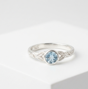 925 Silver Natural Stone Leaf Design Round Brilliant Cut Prong Set Wedding <b>Ring</b> for Women - Product Image 1