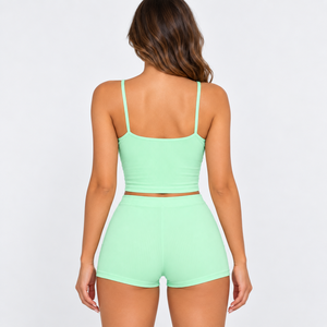 Conjunto de 2 Piezas para Mujer, Color Verde Menta, Tejido Acordonado de Spandex/Poliéster de Secado Rápido, con Sudadera con Capucha, Ropa Casual de Verano - Product Image 2