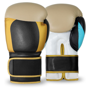 Gants de boxe en cuir blanc, noir et or avec fermeture Velcro et sangle de poignet réglable pour adultes, équipement d'entraînement unisexe - Product Image 4