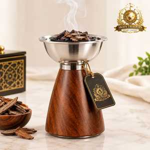 Brûleur d'encens en acier inoxydable et bois, base conique, porte-bakhoor arabe, encensoir à charbon d'oud, bol métallique, diffuseur d'arômes - Product Image 1
