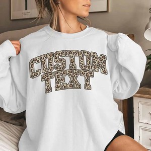Custom Text OEM <b>Mock</b> <b>Neck</b> Sweatshirt Leopard Print Patch Embroidery Greek Clothing - Product Image 1