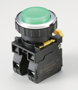 Interrupteur à bouton-poussoir vert à tête métallique 2NO, actionneur à montage sur panneau, contrôle industriel - Product Image 1