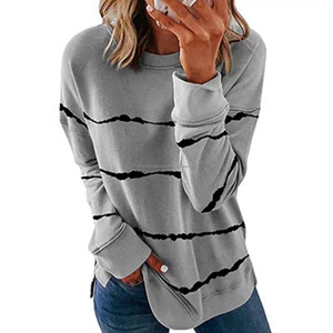 Wholesale Autumn 15 Colors Women's Striped French Terry <b>Long</b> <b>Sleeve</b> <b>T</b>-<b>shirt</b> 230g Polyester Women <b>Long</b> <b>Sleeve</b> Hoodies - Product Image 3