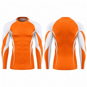 Men's Orange <b>White</b> <b>Long</b> <b>Sleeve</b> Rash Guard Compression Shirt Quick Dry Spandex Polyester Full <b>Sleeve</b> Athletic <b>Top</b> - Product Image 1
