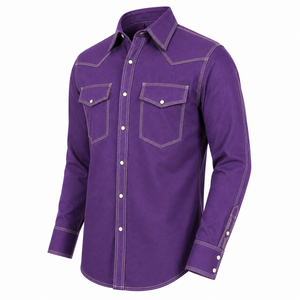 เสื้อเชิ้ตทำงานผู้ชายสีม่วง ผ้าฝ้าย สไตล์ตะวันตก FRC คุณภาพสูง ตะเข็บตัดกันอย่างดี สวมใส่สบาย ป้องกันได้ดี - Product Image 2