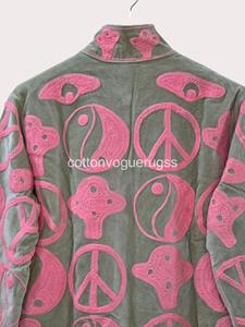 Eco-Friendly Winter Boho Handmade Velvet Suzani Embroidered Women's Luxury <b>Coat</b> for Party Wear - Product Image 5