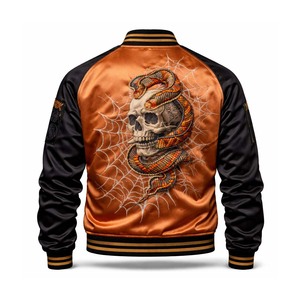 Chaqueta Sukajan Japonesa Negra de Cobre Personalizada, Bordada con Calavera de Serpiente, de Poliéster, Estilo Bomber, con Parches, Cortavientos, MOQ Bajo - Product Image 3
