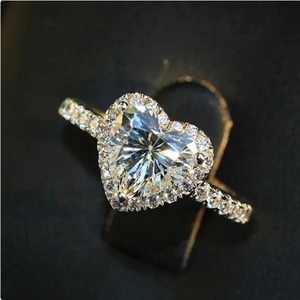 Bague de fiançailles et de mariage en moissanite en forme de cœur avec halo, ajustable, plaquée or 14 carats, bijou de luxe, cadeau pour femme - Product Image 3