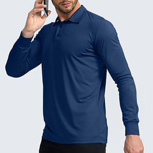 Polo de Punto de Manga Larga para Hombre, Color Sólido, Corte Casual, Azul Marino - Product Image 3