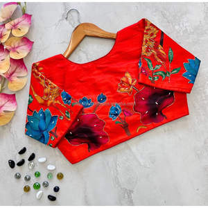 Blusa DE TRABAJO hecha a mano antigua con estampado de seda pura - Product Image 5