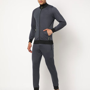 Ensemble de survêtement gris pour homme, col roulé, manches longues, sportif, séchage rapide, vêtements d'automne, coupe régulière, poches latérales - Product Image 1