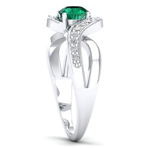 Anillo de Compromiso REYES con Esmeralda de Corte Redondo de Alta Calidad de 0.84 Quilates, Minimalista, Oro de 14K, Certificado GRA, Joyería de Moissanita - Product Image 3