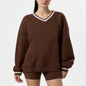 Sudadera de cuello en V para mujer, holgada, extragrande, de forro polar suave y cálido, estilo casual de invierno, ropa de calle, manga larga, top moderno - Product Image 5