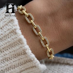 Bracelet à maillons ovales épais avec pavé de diamants CZ, chaîne gourmette géométrique, bracelet statement pour femme - Product Image 3