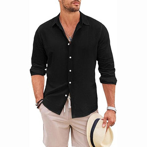 Camisas de Vestir de Lino 100% para Hombre, Manga Larga, Estilo Casual de Verano, Tejido, ODM, Patrones Sólidos, Se Acepta Logotipo Personalizado - Product Image 5