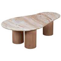 Table basse ovale moderne de luxe avec plateau relevable en marbre durable et base cannelée en bois massif, LINIG FURNITURE WHOLESALE