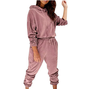 Nouveaux ensembles de survêtements en velours élégants pour femmes, comprenant un haut court à capuche et un pantalon de jogging, ensemble 2 pièces - Product Image 5