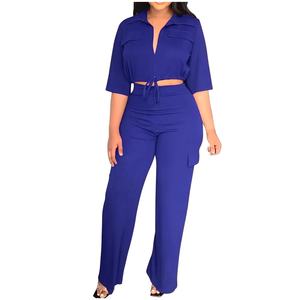 Conjunto Casual de Verano 2026 para Mujer: Camisa de Manga Corta con Solapa y Pantalones de Pierna Ancha con Botones - Fabricantes de Ropa de Alta Gama - Product Image 1