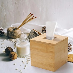Modern <b>Light</b> Wood Tissue Dispenser <b>Cube</b> For Bathroom Vanity And Office Desk Eco Friendly Bamboo Wood Tissue Box Holder - Product Image 3