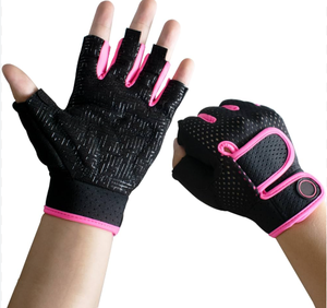 Unisex Neoprene Half Finger Gym <b>Gloves</b> Pink Trim <b>Weight</b> Lifting Fitness Workout Protection Pull On Design - Product Image 3