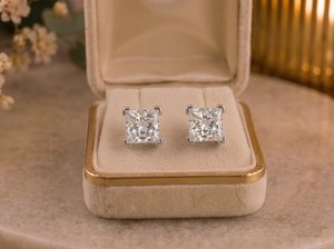 2CT Each Princess Cut Moissanite Solitaire <b>Stud</b> Earrings 925 <b>Sterling</b> <b>Silver</b> Fine Wedding Bridal Gift For Partners - Product Image 5