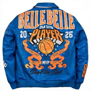 Custom Embellished <b>Rhinestone</b> Applique Genuine Leather Varsity Bomber| Private Label OEM/ODM Production Baseball Player Low MOQ - Product Image 3