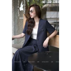 <b>Women's</b> Woolen Short Sleeve Embroidery Button Slim Fit Breathable Blazer <b>Jacket</b> Casual Office Workwear From Vietnam B677 - Product Image 4