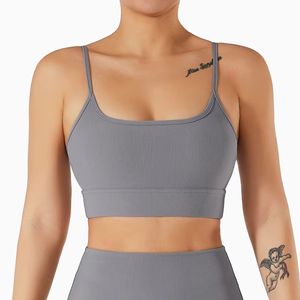 Soutien-gorge de sport côtelé à bretelles spaghetti et dos nu pour femme, avec coussinets amovibles, idéal pour l'entraînement – Grande Vente - Product Image 1